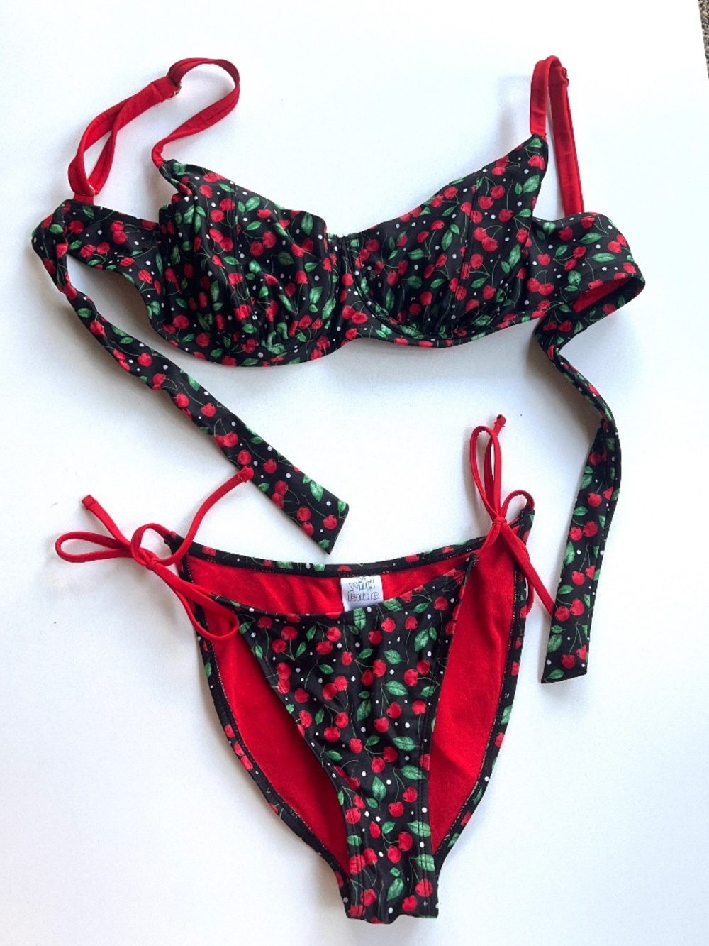 Wild Fable Black Cherry Print 2PC Swimsuit Coquett,  Fairy Romantic Set